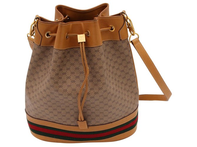 Gucci GG Beige/Brown Canvas and Brown Leather Tote Bag Vintage from the  1980S Light brown Dark brown Monogram Cloth ref.994787 - Joli Closet