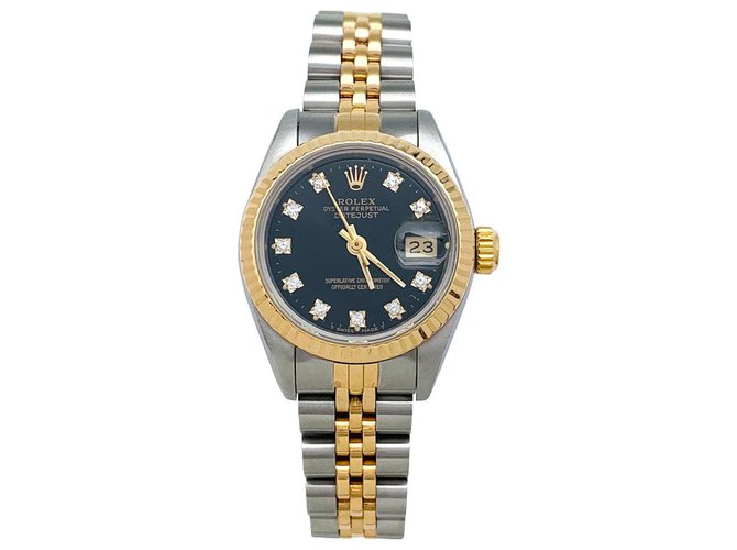 Montre Rolex "Oyster Perpetual Date" en acier, or jaune et diamants.  ref.153208