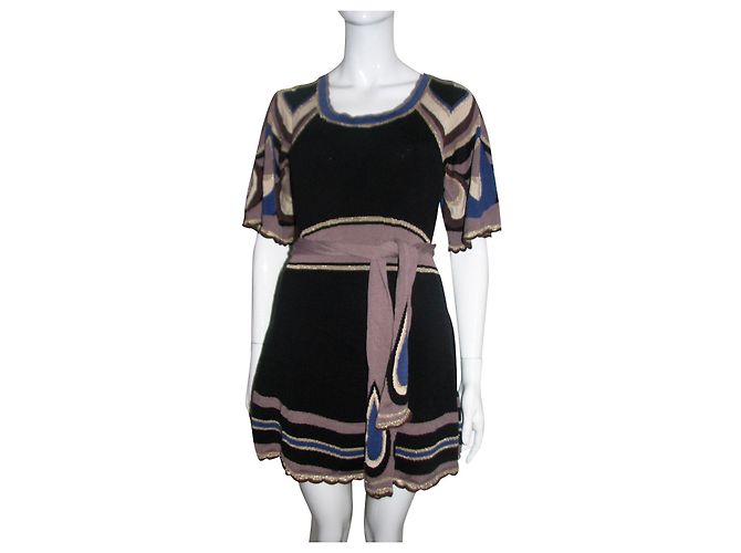 Vestido mini Temperley London de seda negro con estampado pavo real Multicolor
