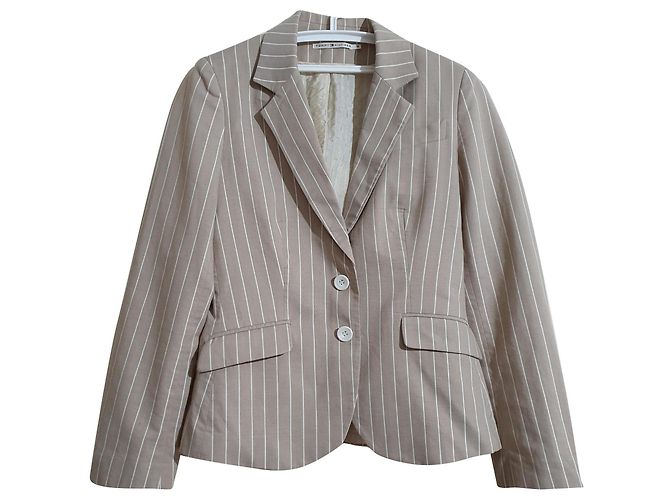 Blazer Tommy Hilfiger de algodão às riscas bege