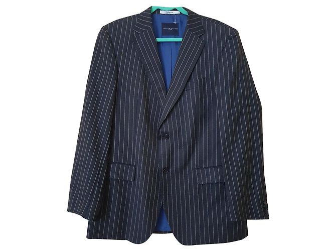 Tommy Hilfiger Gestreifter Blazer Dunkelgrau Wolle Anthrazitgrau