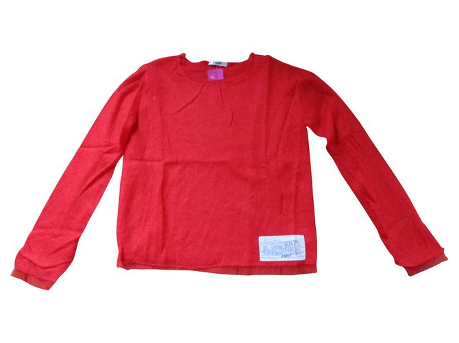 Dkny Fine wool and tulle sweater, taille 38. Red Acrylic  ref.153420