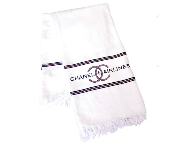 Asciugamano XL chanel nuova edizione limitata Bianco Rosso Blu navy Cotone  ref.153464