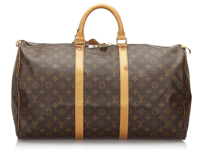 Louis Vuitton Brown Monogram Keepall 50 Leather Cloth  ref.153488