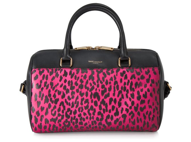 Yves Saint Laurent YSL Black calf leather Classic Baby Duffle Bag Pink Pony-style calfskin  ref.153501