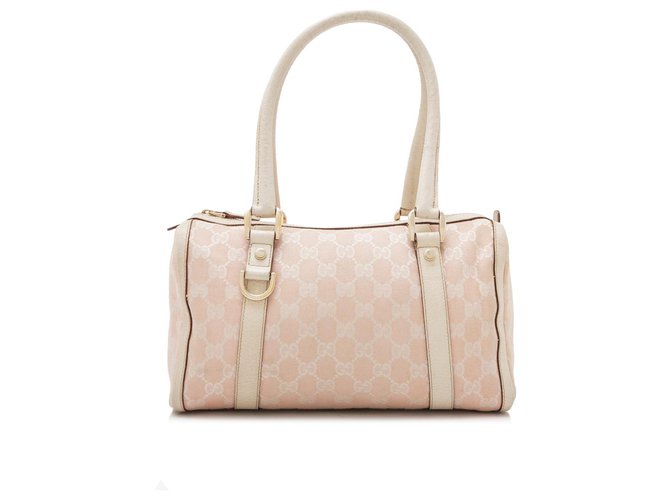 Gucci Pink GG Canvas Abbey Boston Bag White Leather Cloth Cloth  ref.153515