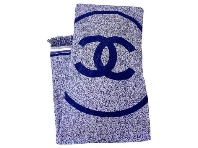 new Chanel towel White Blue Cotton  ref.153517