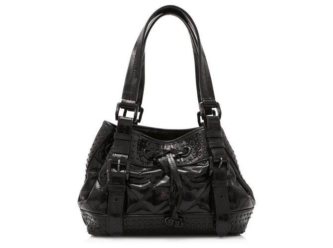 Burberry Black Patent Leather Studded Dawstring Shoulder Bag  ref.153549