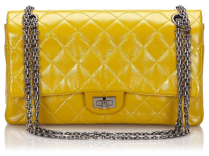2.55 Chanel Yellow Reissue 225 Couro envernizado acolchoado Flap Bag Amarelo  ref.153556