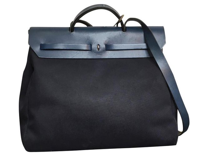 Hermès HERBAG SHOULDER BAG IN CANVAS 10 Dark blue Cloth  ref.153585