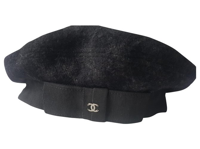 chanel black beret hat