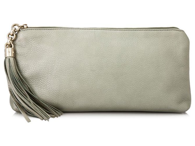 Gucci Gray Metallic Leather Tassel Clutch Bag Grey  ref.153703