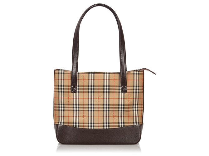 Burberry Brown Haymarket Check Canvas Shoulder Bag Multiple colors Beige Leather Cloth Cloth  ref.153708