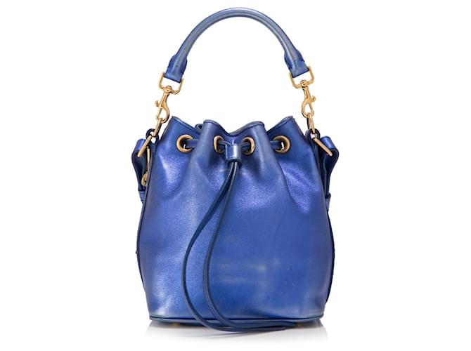 Yves Saint Laurent YSL Blue Metallic Leather Bucket Bag  ref.153774
