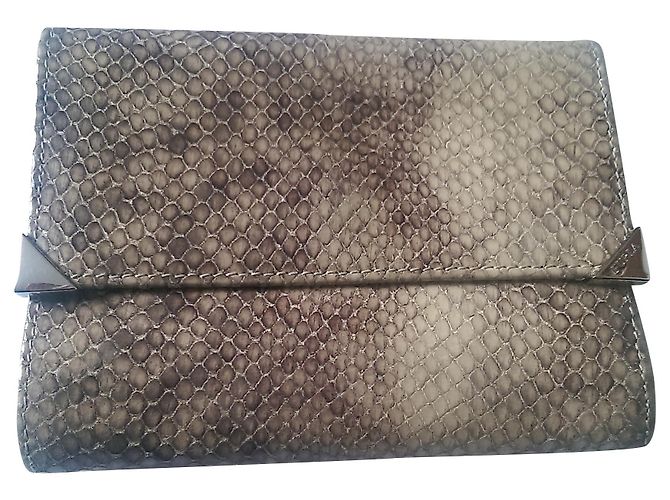 Furla Leather Wallet Crocodile Effect Brown Beige