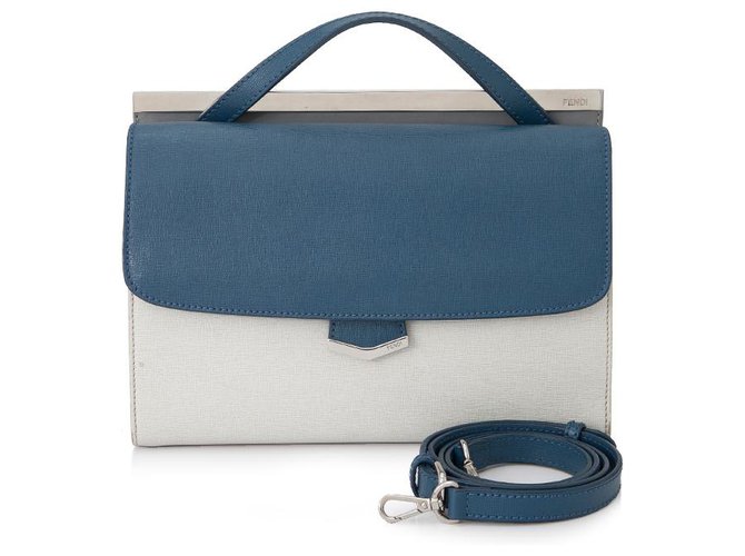 Fendi Blue calf leather Demi Jour Shoulder Bag Grey Pony-style calfskin  ref.153964