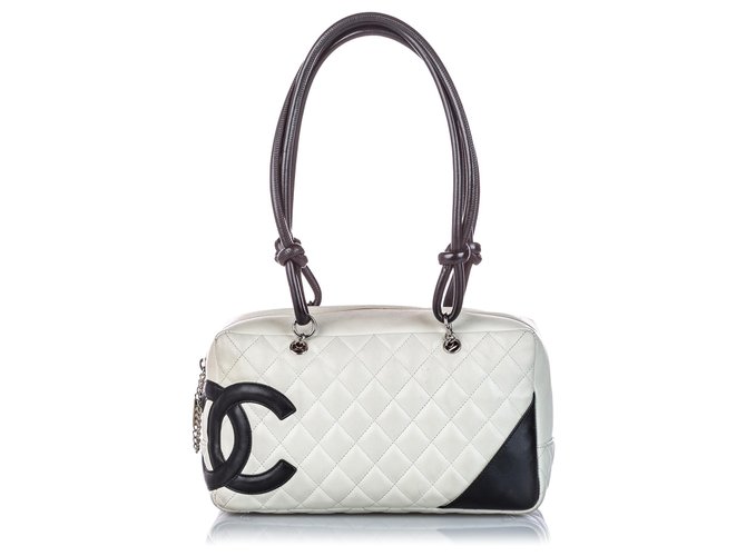 Chanel White Cambon Ligne Shoulder Bag Black Leather  ref.154011