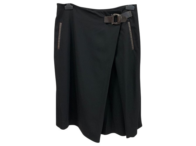 Salvatore Ferragamo Wool crepe skirt Black  ref.154048