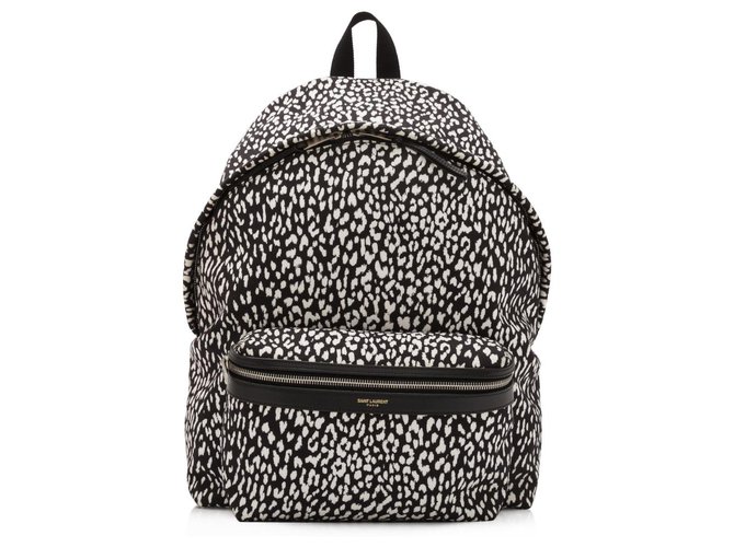 Yves Saint Laurent YSL Black Nylon Babycat Print Backpack White Cloth  ref.154173