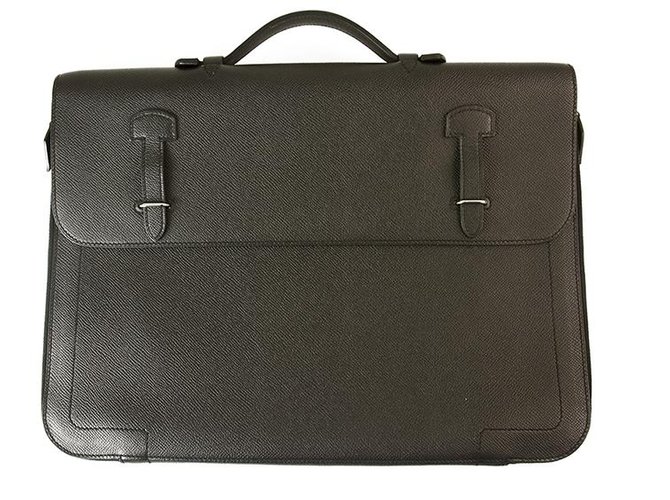 Hermès Hermes Black Togo Leather Briefcase Document Holder Handbag Palladium Hardware  ref.154192