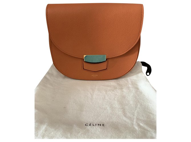 Céline celine trotteur small bag orange new Arancione Pelle  ref.154074