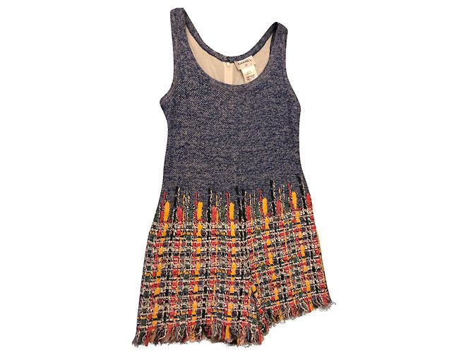 Chanel Knit Tweed Romper Jumpsuit Blue