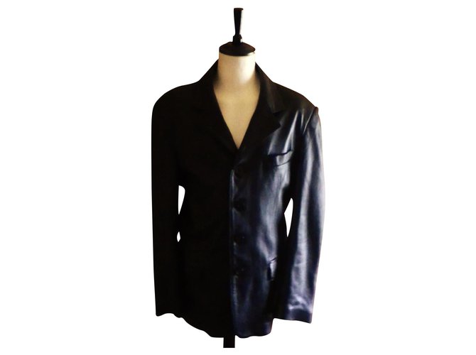 leather jacket VERSACE 54 In a perfect condition Black Lambskin  ref.154156