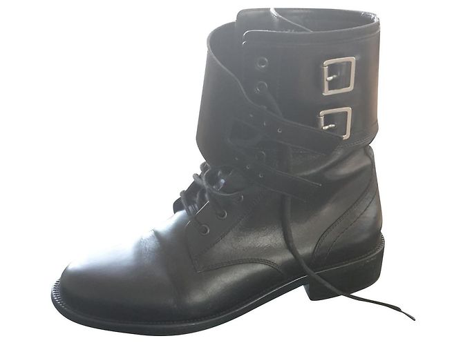 Saint Laurent Paty Black Leather Ankle Boots
