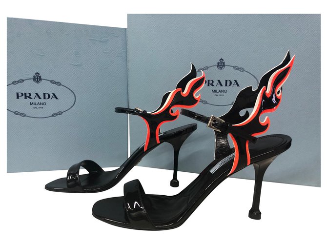prada flame patent leather sandals