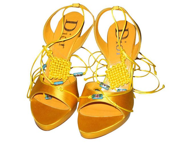 Dior Sandals Yellow Patent leather Satin  ref.154213