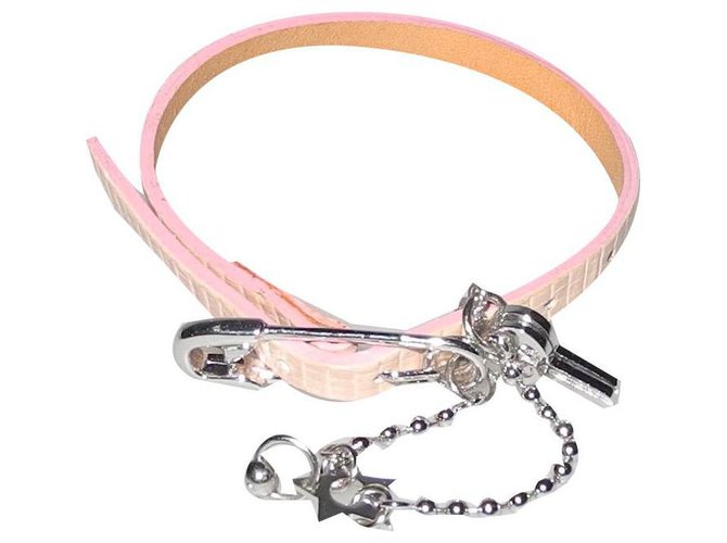 Dior Armbänder Silber Pink Leder Metall  ref.154233