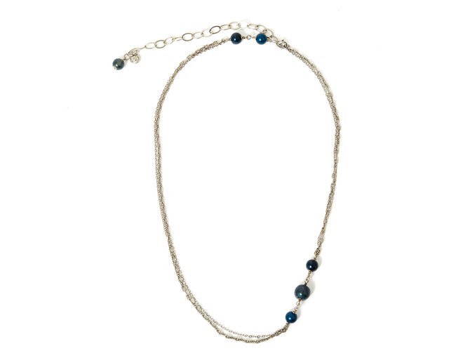 Chanel 2 CHAIN ROWS Silvery Blue Metal Resin  ref.154284