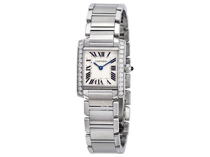 Relógio Cartier Tank Francaise Aftermarket Diamond Bezel 2384 Branco Aço  ref.154301