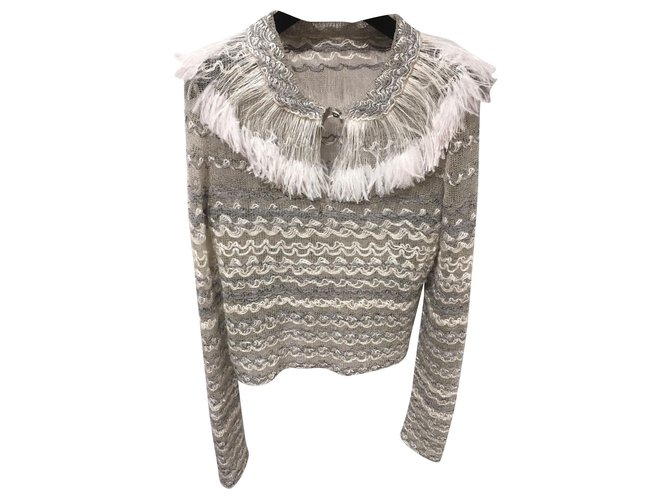 Chanel sweater Blanco Gris Lana  ref.154336