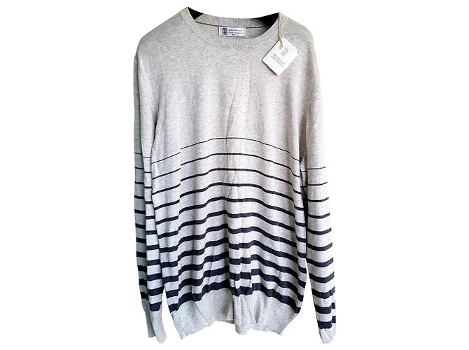 Brunello Cucinelli Grauer Baumwollpullover Herren