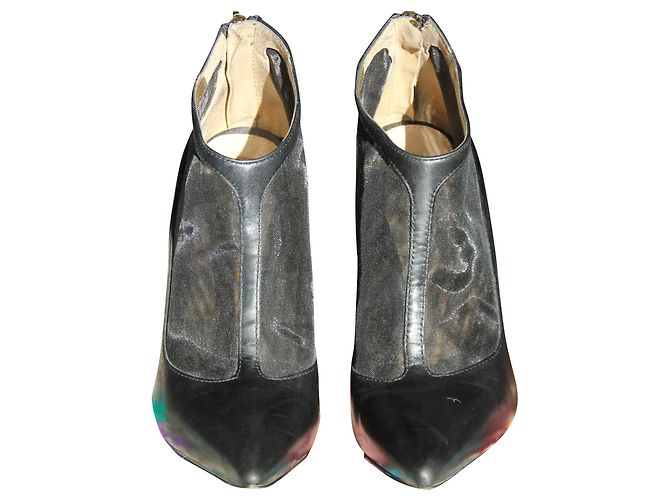 Sam Edelman Black Leather Ankle Boots with Mesh Inserts Golden
