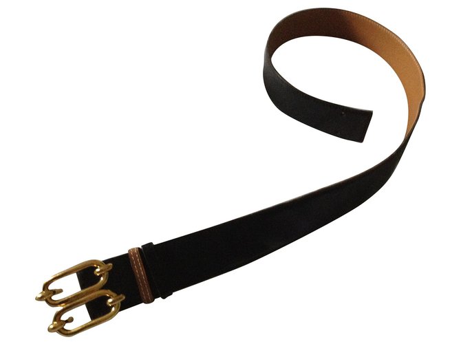 Hermès Jolie ceinture en cuir noir/ camel réversible  ref.154462