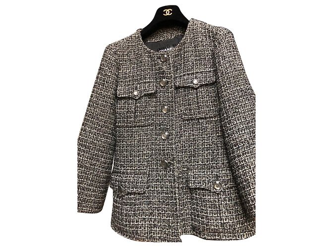 Iconic jacket Chanel tweed Black White Golden Metallic
