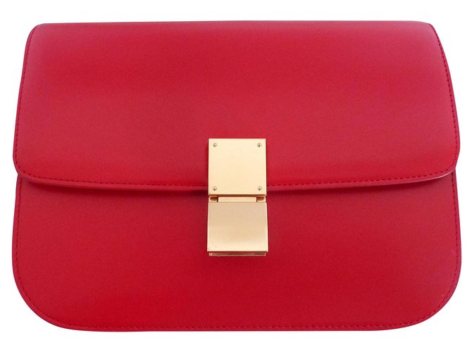 Céline Celine Classic Box Medium bag Red Lambskin  ref.154554