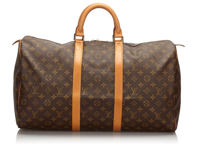 Louis Vuitton Brown Monogram Keepall 50 Leather Cloth  ref.154593