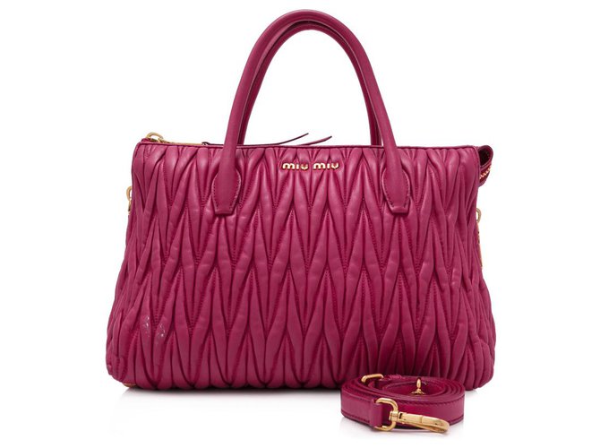 Sac shopping miel miu en cuir d agneau rose Miu Miu ref.154594