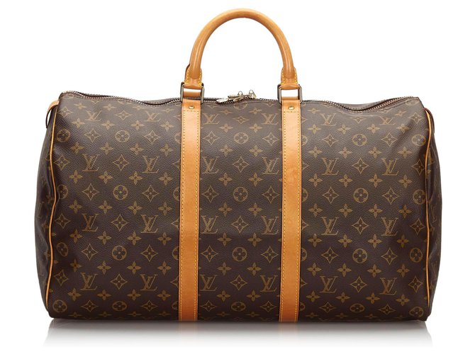 Louis Vuitton Brown Monogram Keepall 50 Leather Cloth  ref.154644