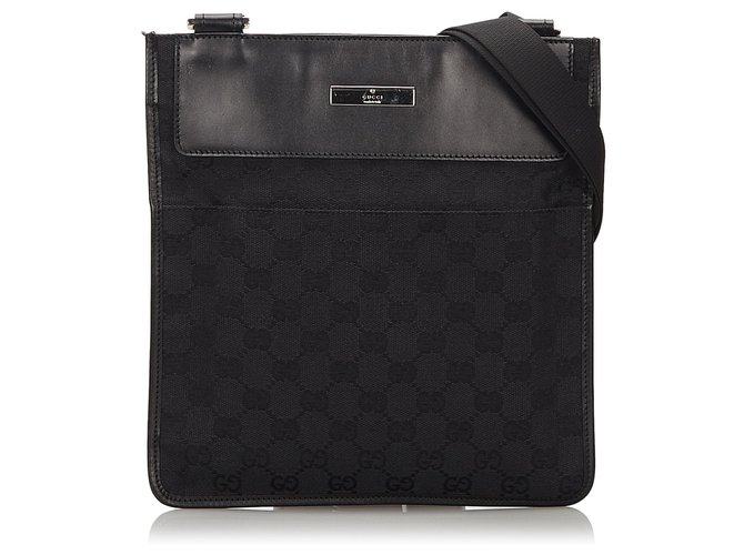 Gucci Black GG Canvas Crossbody Bag Leather Cloth Cloth  ref.154659
