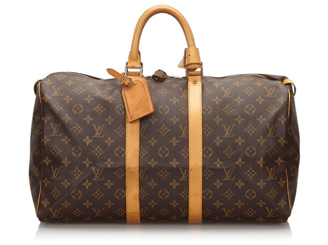 Louis Vuitton Brown Monogram Keepall 45 Leather Cloth  ref.154661