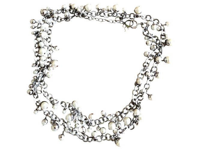 Dior Necklaces Silvery Steel Pearl  ref.154679