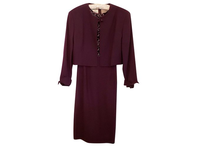 Dark Plum Dress Suit by Christian Dior Purple Prune Silk Wool  ref.154768