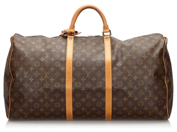 Louis Vuitton Brown Monogram Keepall 60 Leather Cloth  ref.154775
