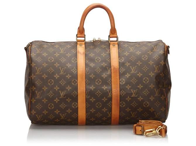 Louis Vuitton Brown Monogram Keepall Bandouliere 45 Leather Cloth  ref.154782