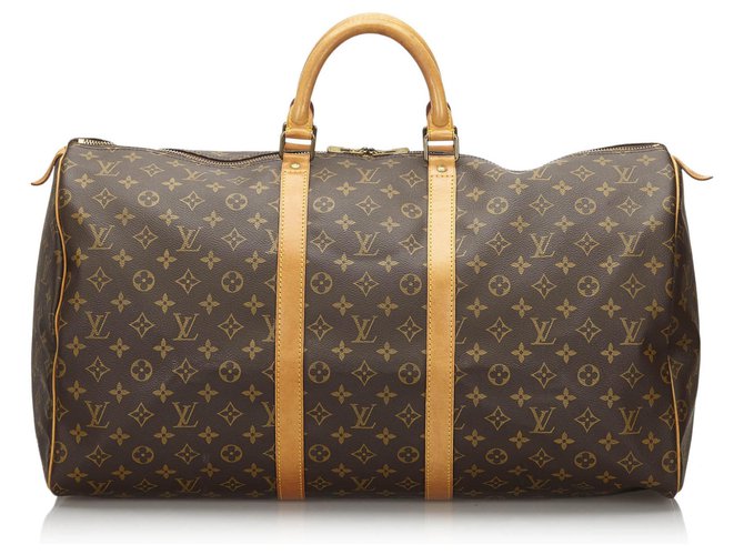 Louis Vuitton Brown Monogram Keepall 55 Leather Cloth  ref.154785