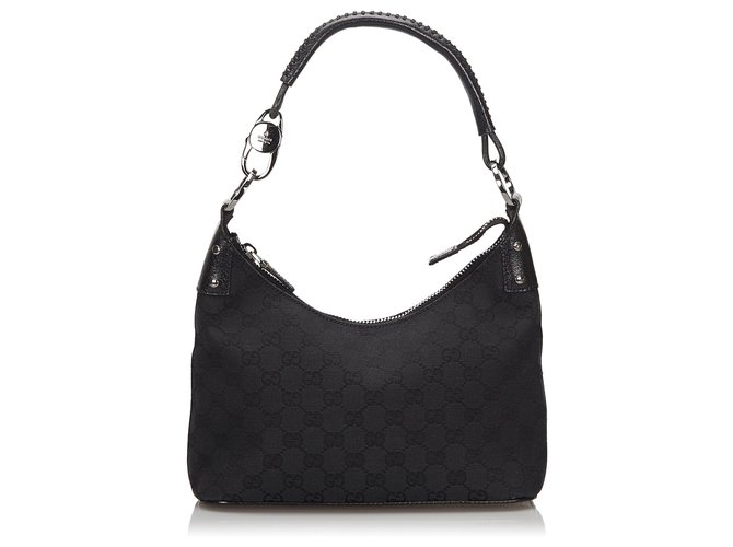 Gucci Black GG Canvas Shoulder Bag Leather Cloth Cloth  ref.154798